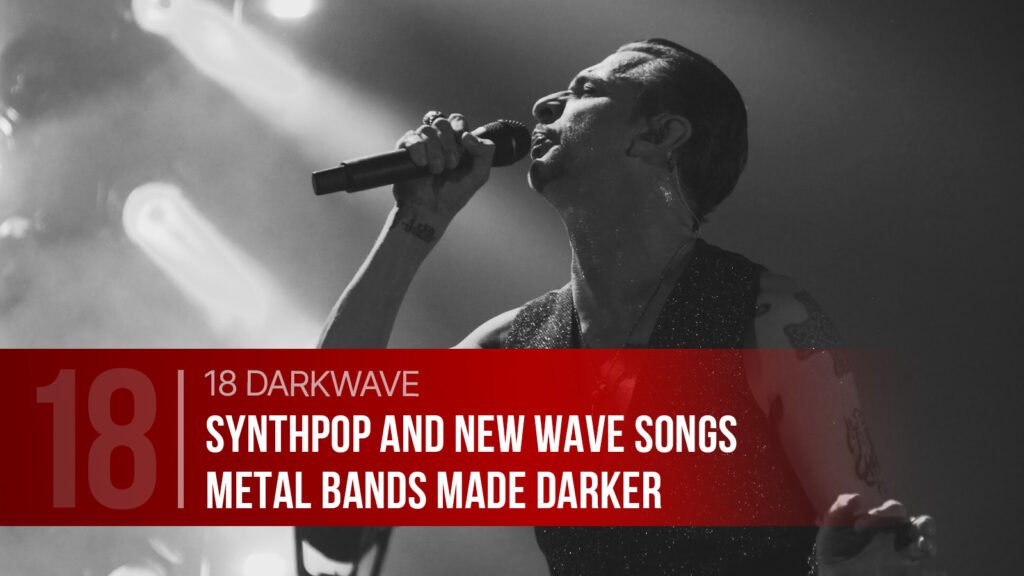 Editorial featured image for an article about darkwave, synthpop and new wave songs covered in metal, featuring Dave Gahan of Depeche Mode performing live