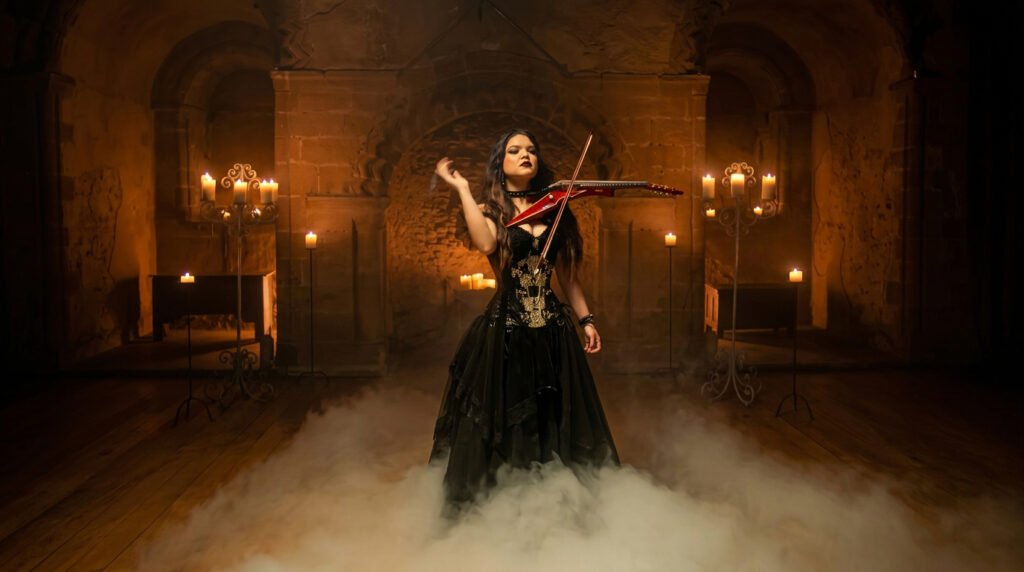 Mia Asano performing electric violin in The Rock Orchestra's Thunderstruck cover