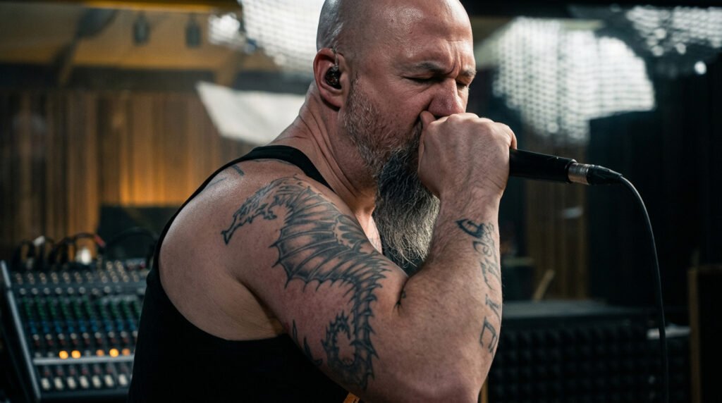 Archspire vocalist performs the band’s technical death metal cover of ROSÉ and Bruno Mars’ “APT.” for Musora’s On The Spot series.